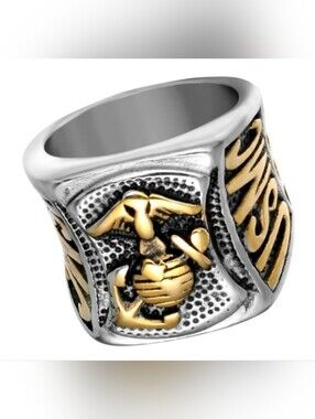 Steel Marine Corps USMC Men's EGA Signet Silver Gold Ring See All Colors